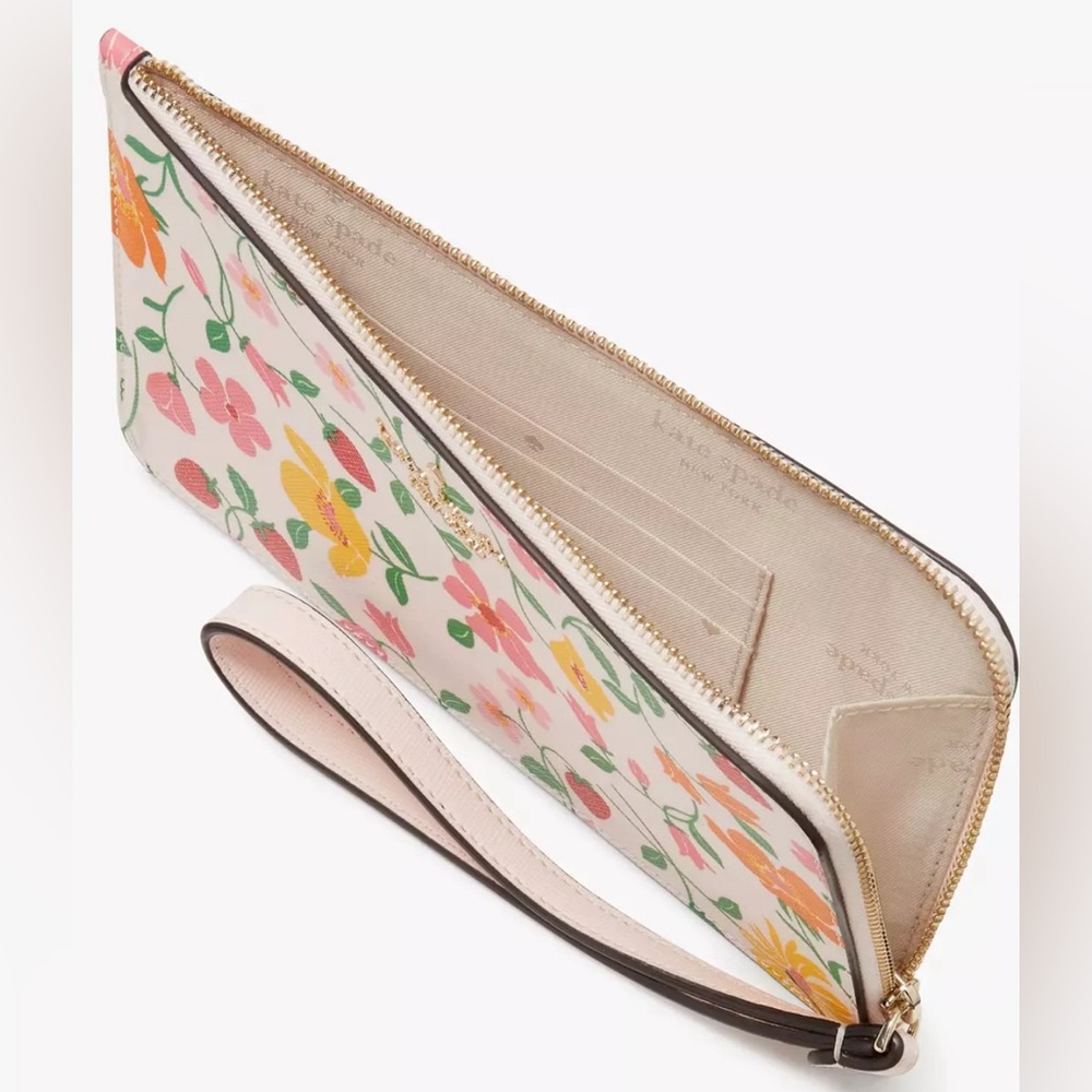 NWT: Kate Spade - Pink, Floral, Lucy Garden Medium L-zip Wristlet - Picture 4 of 6